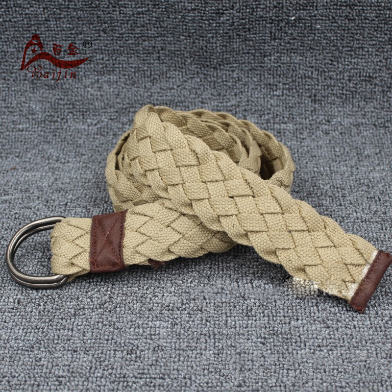 Men's and women's single-loop casual belt, thin polyester-cotton woven belt, thick D-shaped double-loop buckle elastic belt