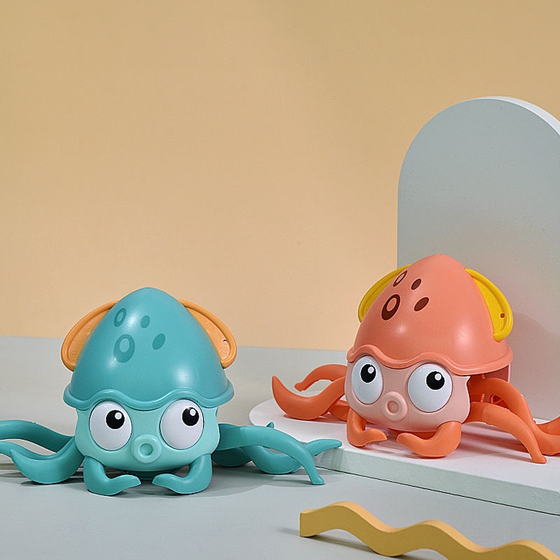 Cross-border hot water and land dual-purpose drag water octopus, on-chain bathing toy fish, string octopus, bathroom play full figure