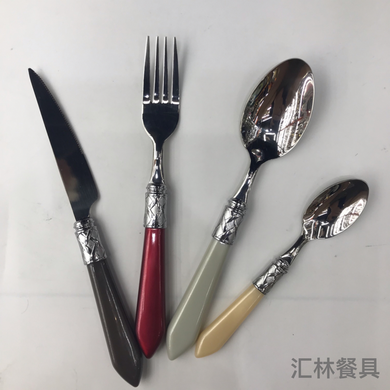 Stainless steel tableware color plastic handle Oting Hotel steak knife fork spoon tea spoon round spoon cross border thumbnail