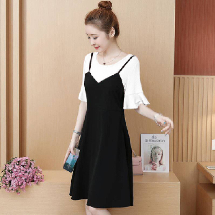 Fat mm2021 new fairy dress, two-piece fake dress, summer student Korean style short-sleeved loose dress Item Picture