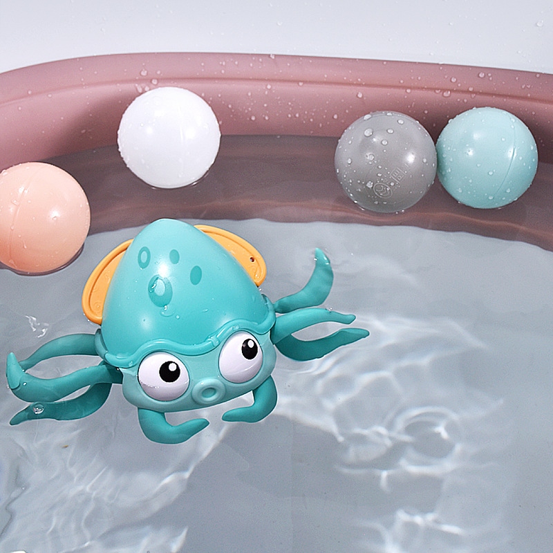 Cross-border hot water and land dual-purpose drag water octopus, on-chain bathing toy fish, string octopus, bathroom play details Picture