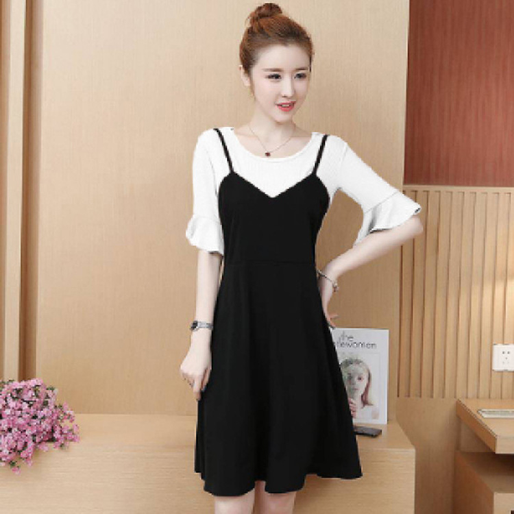 Fat mm2021 new fairy dress, two-piece fake dress, summer student Korean style short-sleeved loose dress Application Scenario