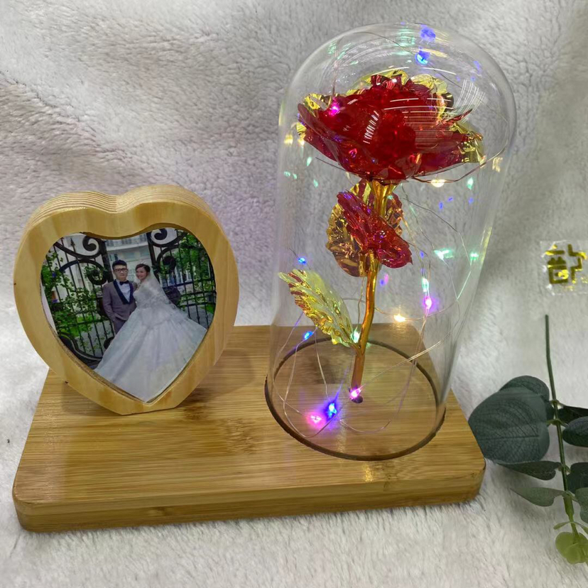 彩金玫瑰花相框摆件家居装饰相框创意礼品摆件