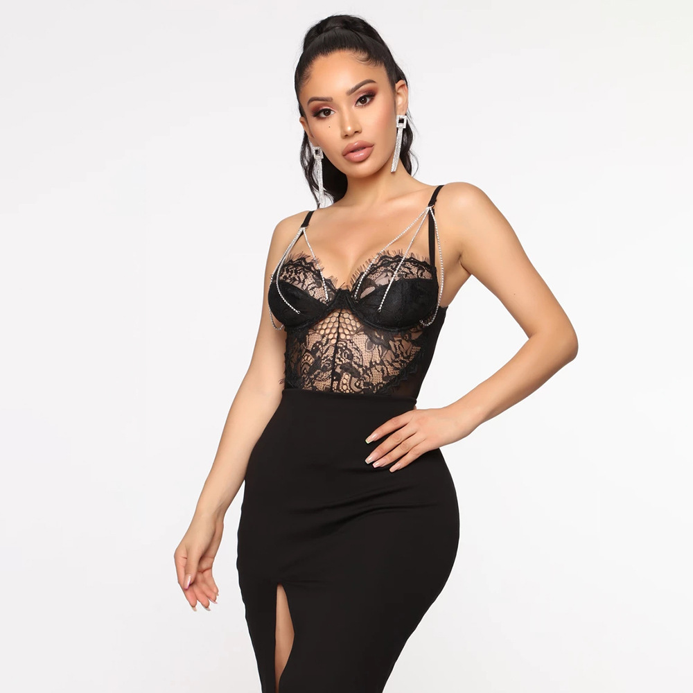 A sexy lace-trimmed diamond chain women's jumpsuit is selling well on AliExpress in Europe and America Application Scenario