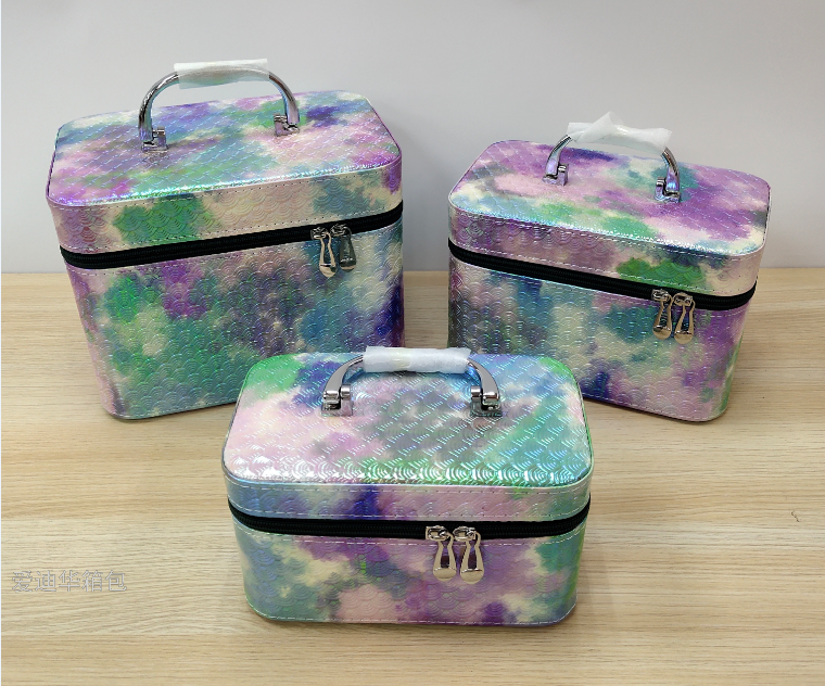 The new square fish-scale pattern large-capacity three-piece set cosmetic portable travel storage waterproof toiletry bag from Adiva details Picture