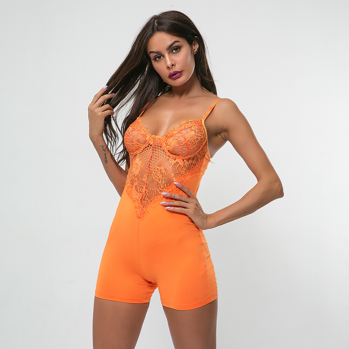 New women's sexy and fashionable one-piece halter, lace crochet, body-shaping base, backless one-piece set