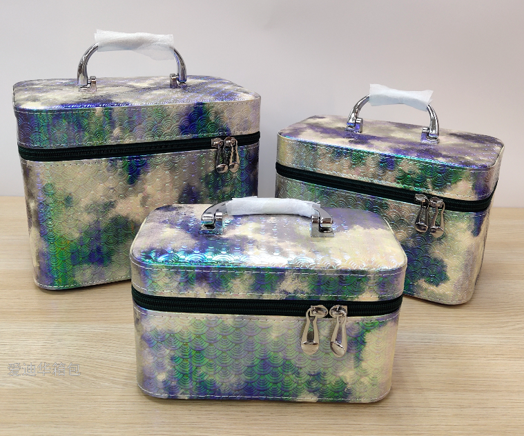 The new square fish-scale pattern large-capacity three-piece set cosmetic portable travel storage waterproof toiletry bag from Adiva Specification image