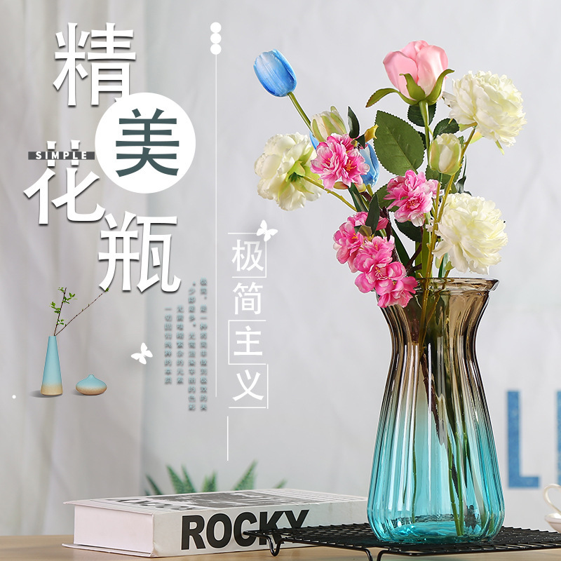 Manufacturers Wholesale European Simple Glass Vase Home Office Decoration Hydroponic Vase Large Decoration Multi-Color details Picture