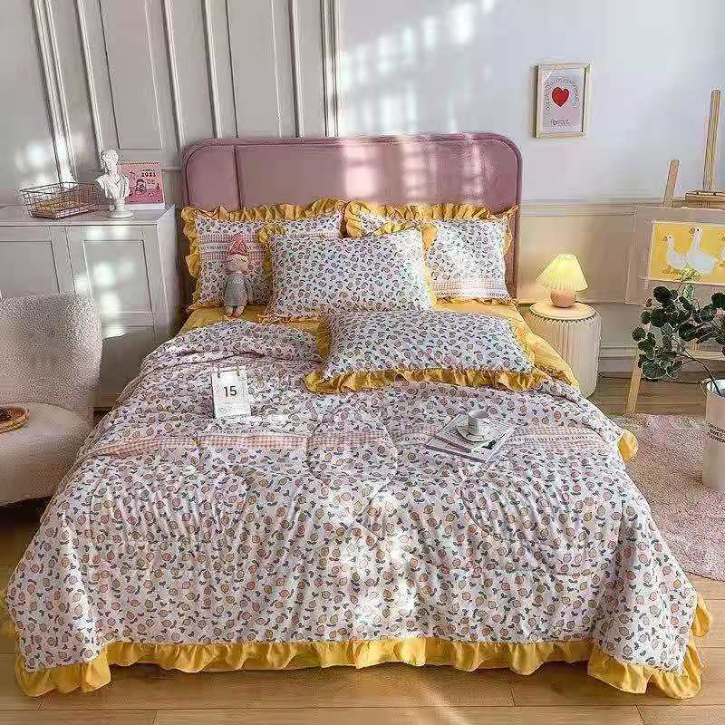 床上用品夏被四件套小清新花边床单枕套少女心床上用品空调被