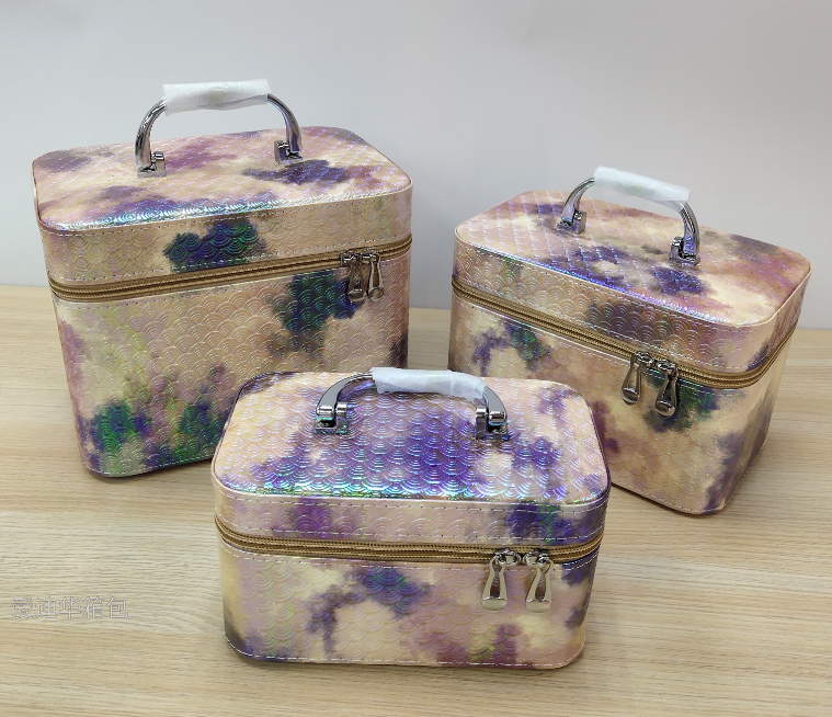 The new square fish-scale pattern large-capacity three-piece set cosmetic portable travel storage waterproof toiletry bag from Adiva Application Scenario