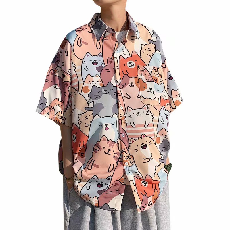 Hawaiian streetwear brand ins short-sleeved floral shirts for men's summer fashion, loose beach tops, and seaside vacation shirts are trendy details Picture