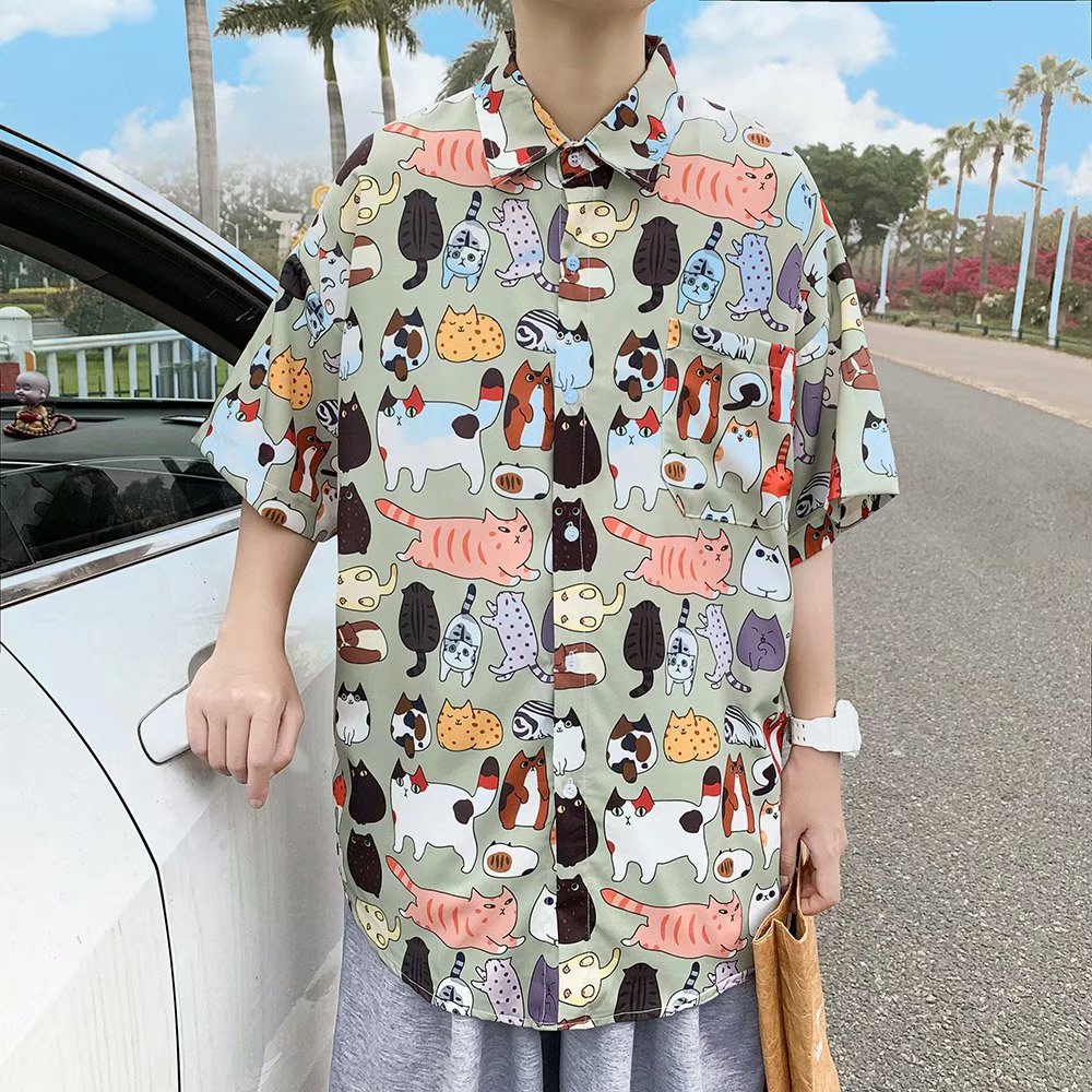 Hawaiian streetwear brand ins short-sleeved floral shirts for men's summer fashion, loose beach tops, and seaside vacation shirts are trendy Specification image