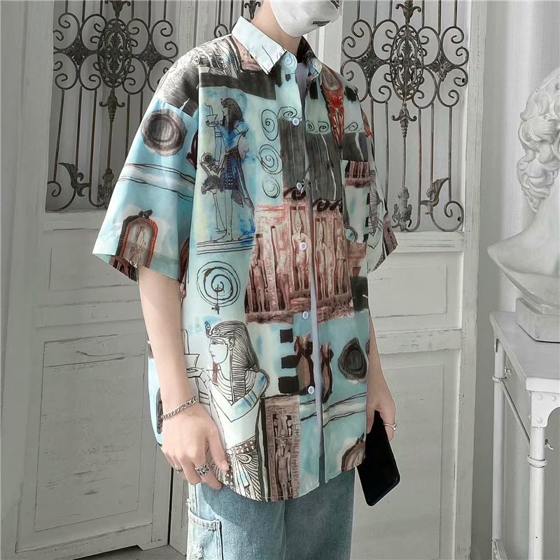 New ins sea breeze chic floral short-sleeved shirts for foreign trade, trendy couple, Hawaiian style beach floral shirts for men Specification image