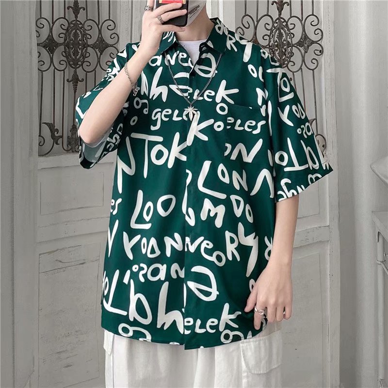 Summer short-sleeved floral shirts for men, Korean-style loose floral shirts, Japanese-style Hawaiian cool and stylish Hong Kong-style outerwear trends details Picture