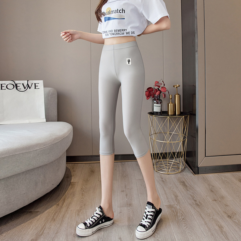 Yiwu summer ice silk checkered seven-inch leggings for women to wear over a thin, high-waisted, large-sized new fitness tight shorts Specification image