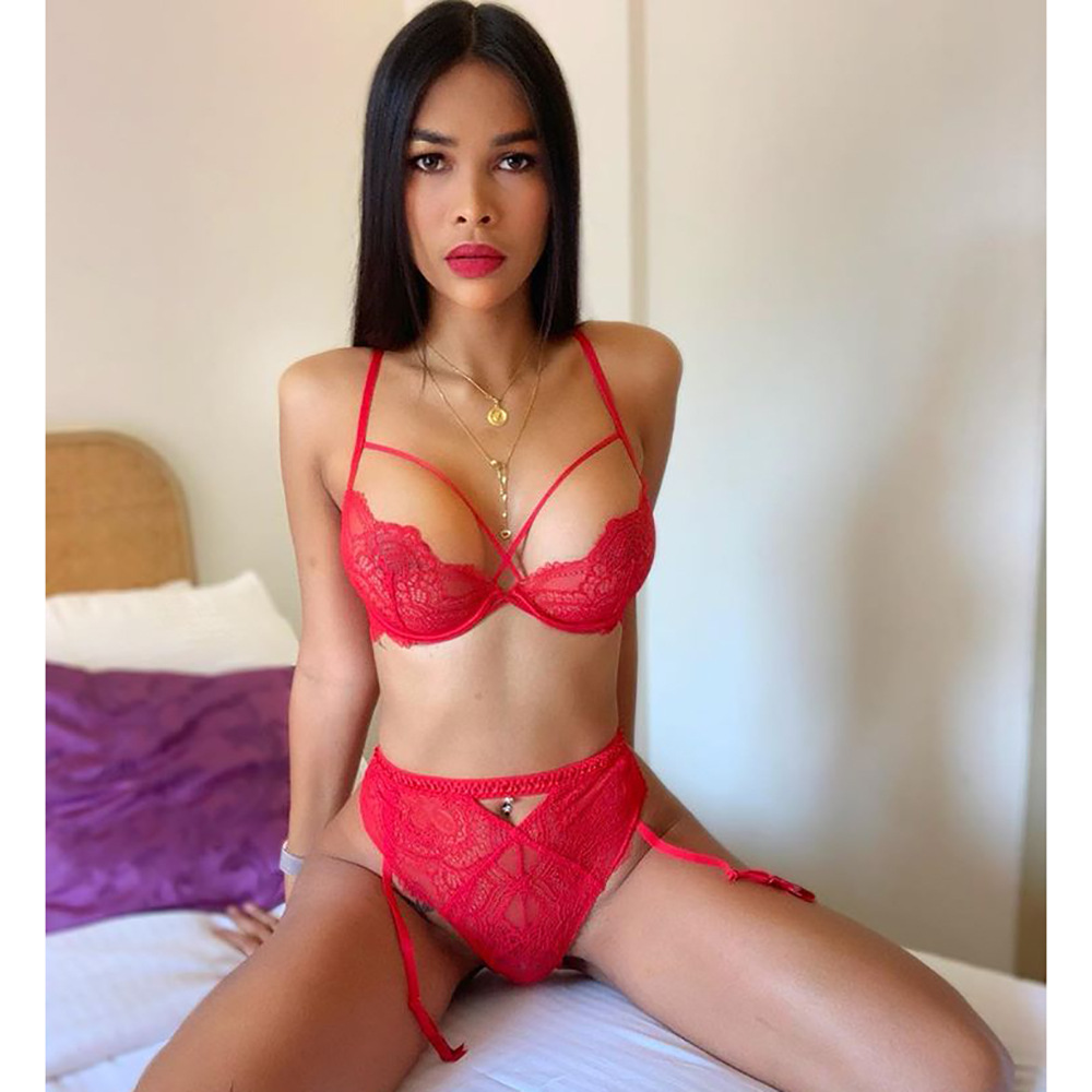 亚马逊热销女透视蕾丝花边托胸内衣性感情趣套装