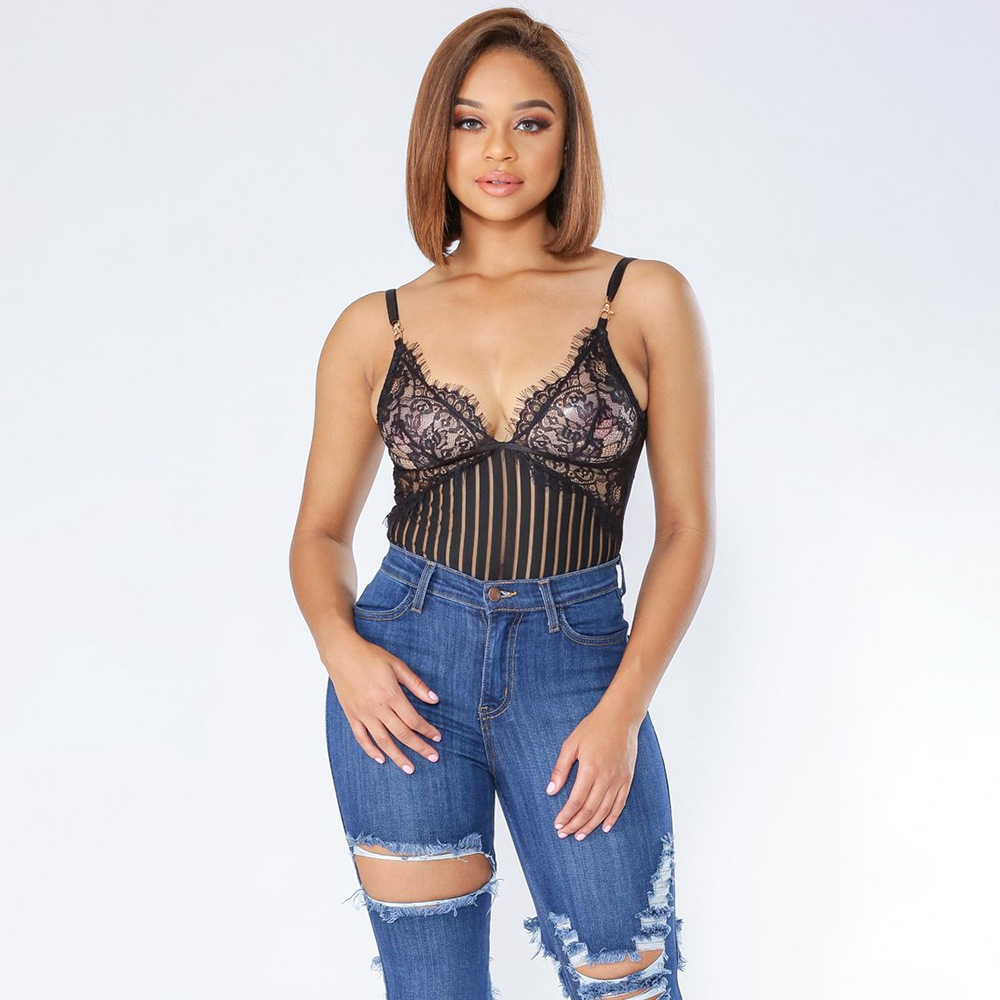 The best-selling Amazon Spring/summer lace eyelash see-through backless sexy and romantic women's halter jumpsuit