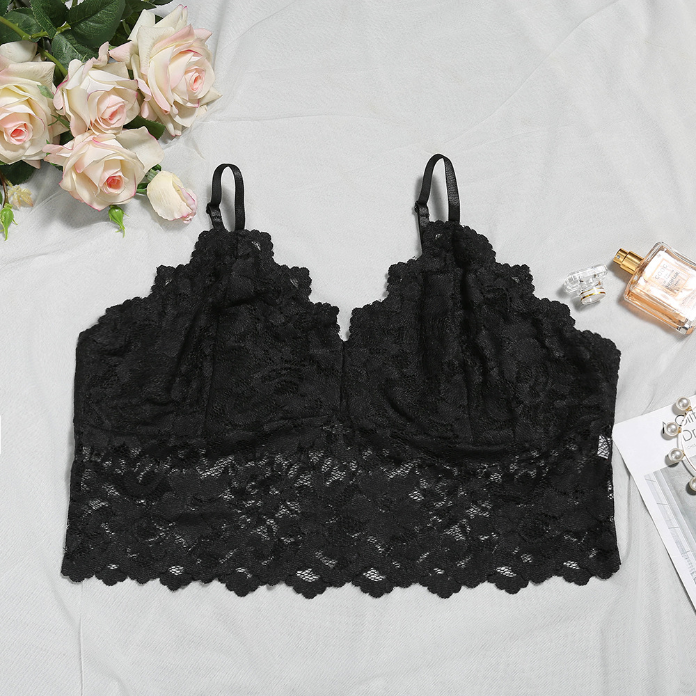 Cross-border European and American export women's lace, eyelash, lace, steel ring, halter top, sexy and fashionable details Picture
