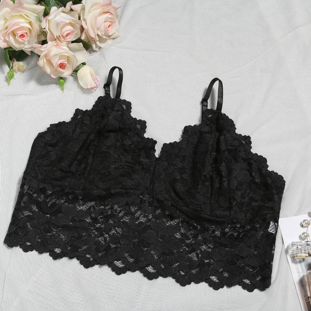 Cross-border European and American export women's lace, eyelash, lace, steel ring, halter top, sexy and fashionable