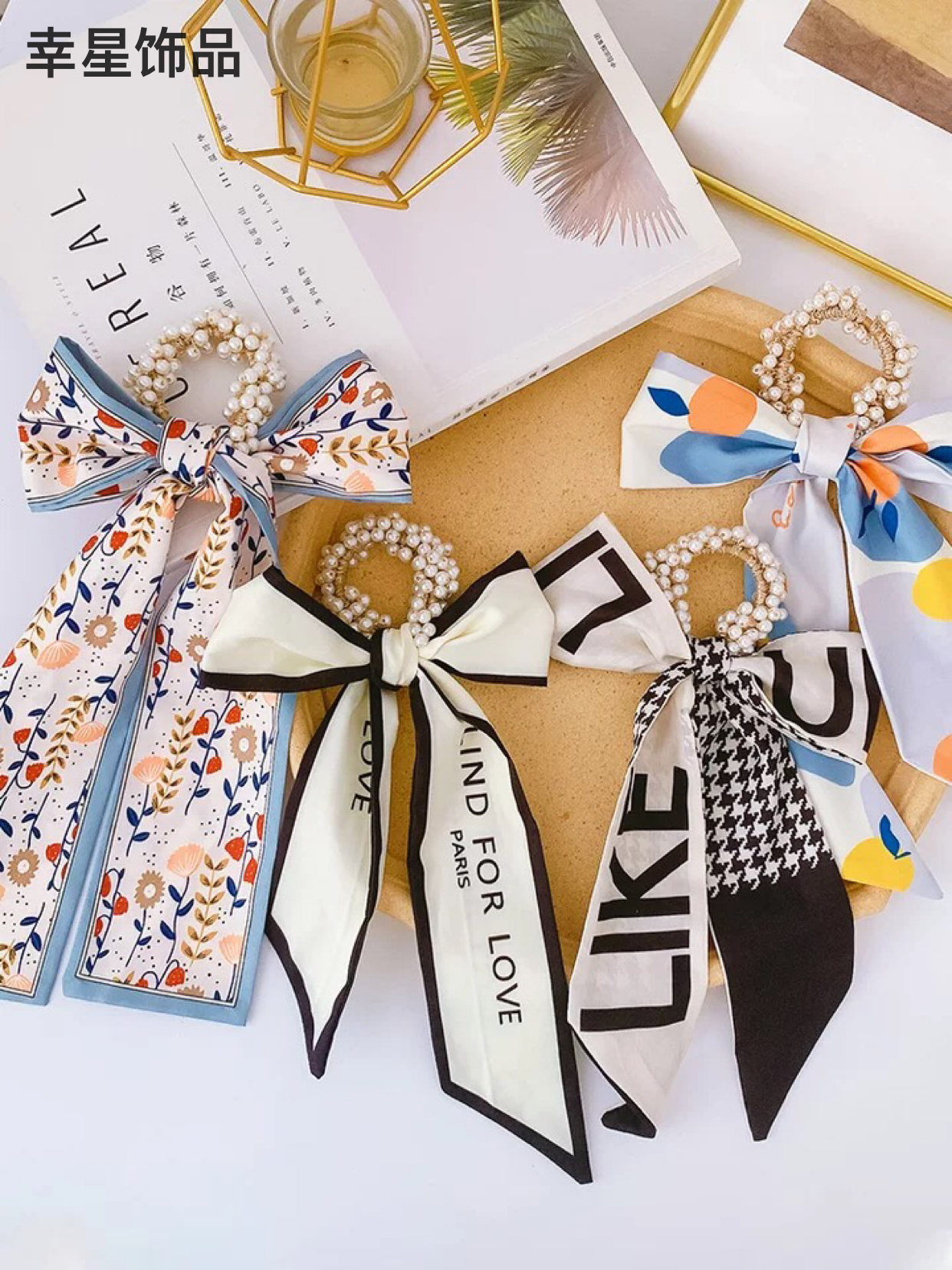 Yongai Jiu Ai Pearl Multi-purpose ribbon hair band, sweet hair tie, elegant hair tie, bow tie, scarf, hair band, bow tie