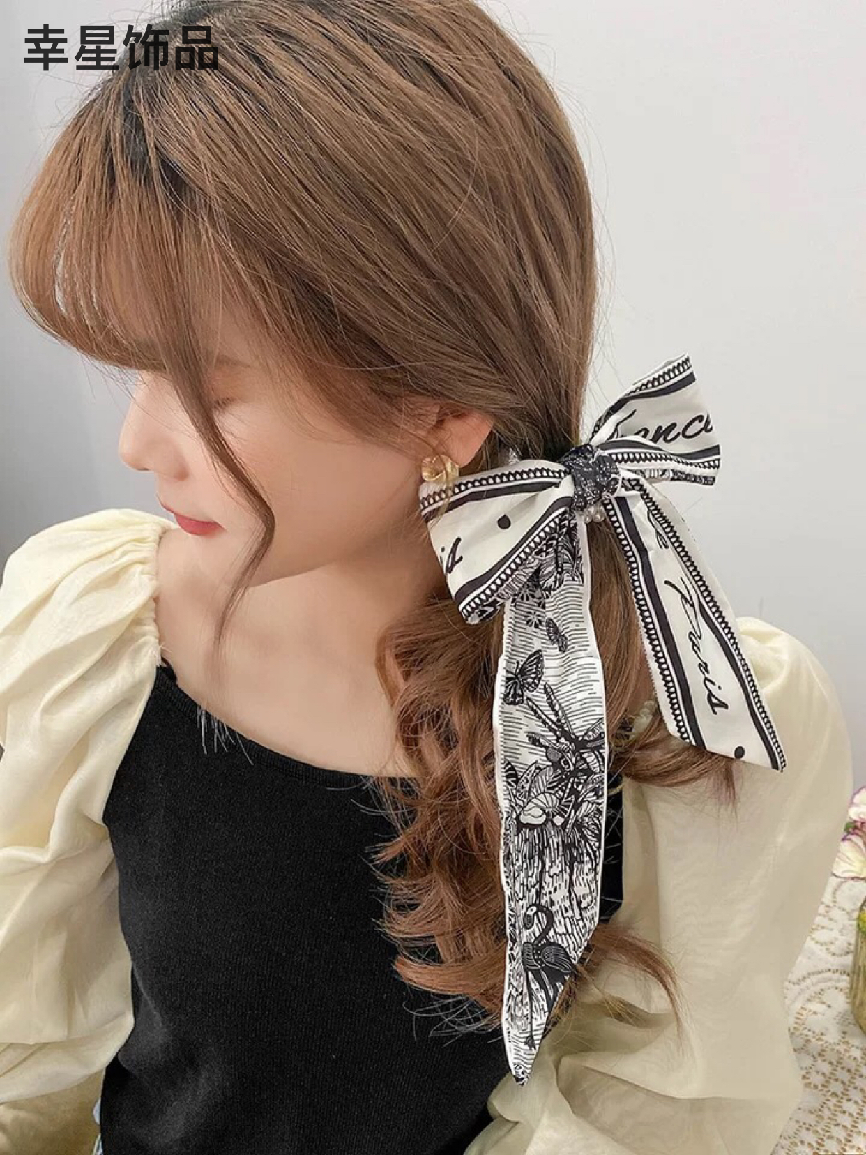 Yongai Jiu Ai Pearl Multi-purpose ribbon hair band, sweet hair tie, elegant hair tie, bow tie, scarf, hair band, bow tie Application Scenario
