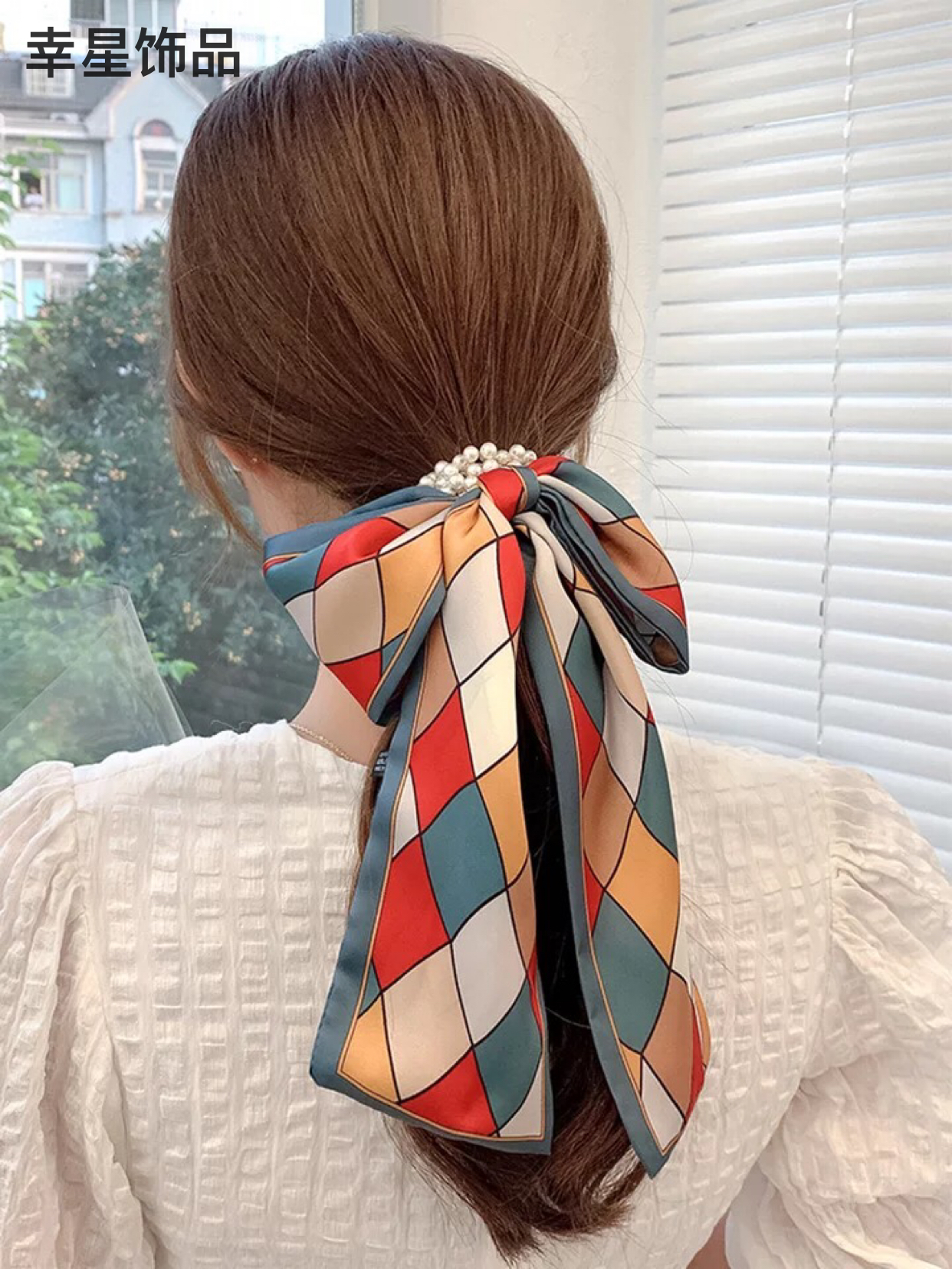 Yongai Jiu Ai Pearl Multi-purpose ribbon hair band, sweet hair tie, elegant hair tie, bow tie, scarf, hair band, bow tie Item Picture