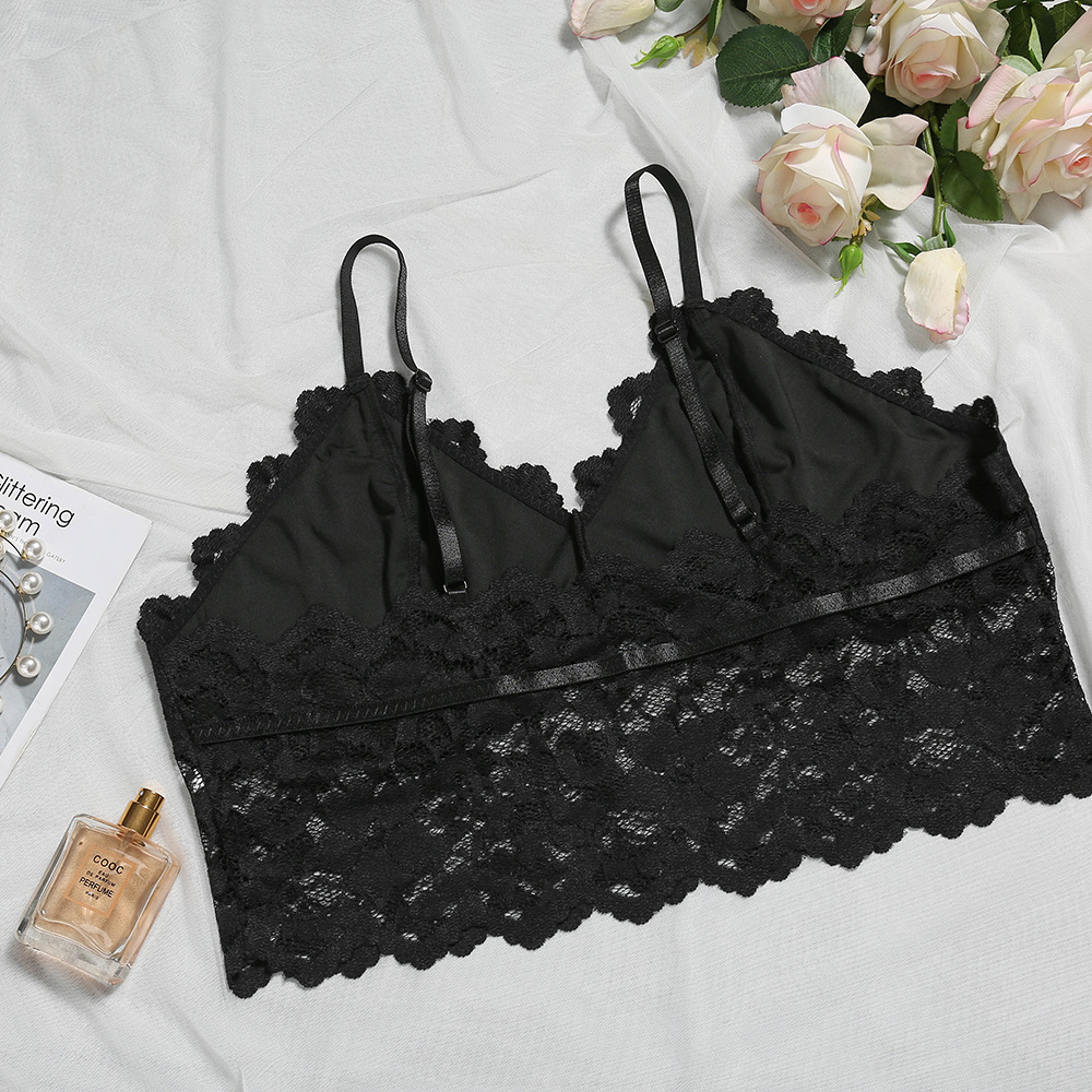 Cross-border European and American export women's lace, eyelash, lace, steel ring, halter top, sexy and fashionable Specification image