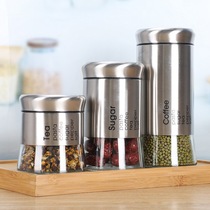 Glass cover stainless iron sealed storage cans tea cans multigrain dried fruit cans coffee beans storage cans food cans
