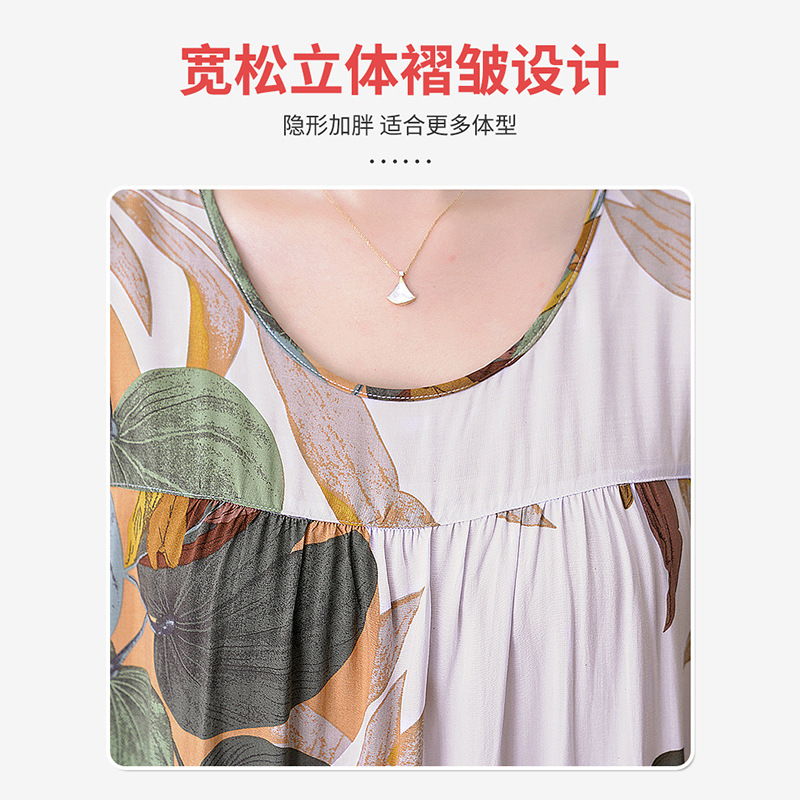 Cotton and silk sleeping dress for middle-aged and elderly women, 2021 new style of mom pajamas for women, summer thin dress, summer long dress Application Scenario