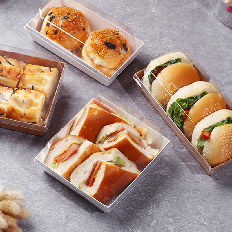 肉松小贝蛋糕卷面包包装盒三明治泡芙西点烘焙雪媚娘长方形透明盒