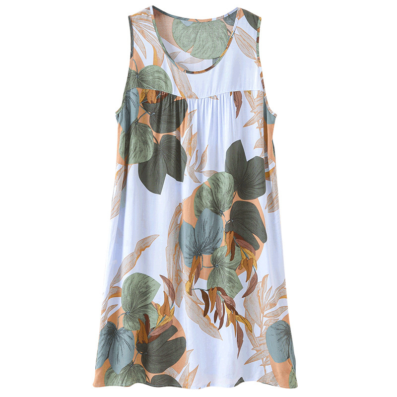 Cotton and silk sleeping dress for middle-aged and elderly women, 2021 new style of mom pajamas for women, summer thin dress, summer long dress Item Picture