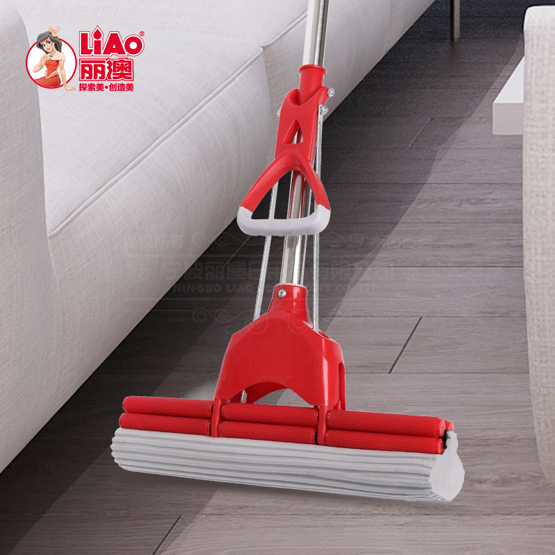 丽澳大号胶棉拖把33CM双滚轮伸缩拖把吸水懒人免手洗不锈钢海绵拖
