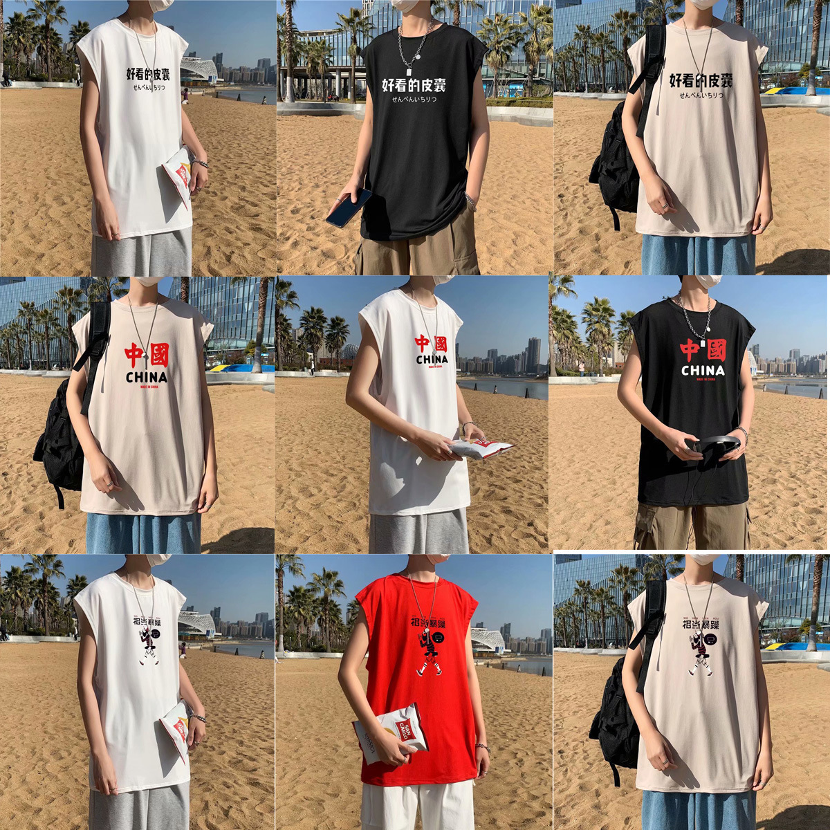 Cross-border Chinese Internet buzzwords: vest, sleeveless, printed T-shirt, men's summer wear, loose, trendy, cool, casual and versatile, student