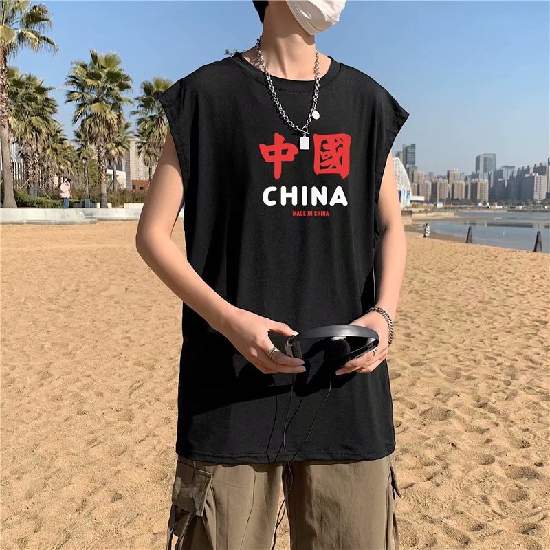 Cross-border Chinese Internet buzzwords: vest, sleeveless, printed T-shirt, men's summer wear, loose, trendy, cool, casual and versatile, student Specification image