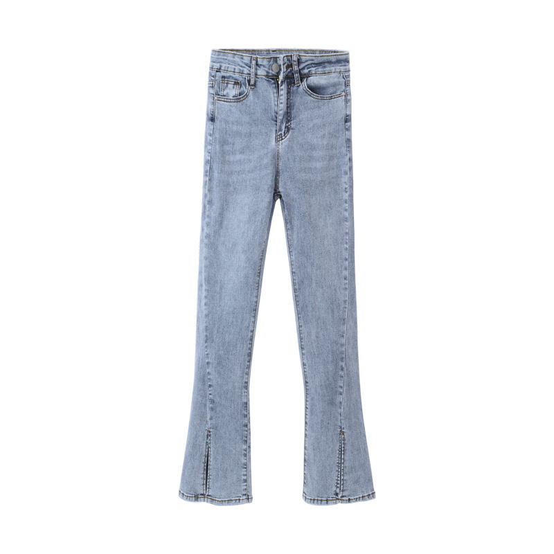 Split floor-length jeans for women, 2021 summer new high-waisted, slimming, slightly flared pants, straight-leg pants Item Picture