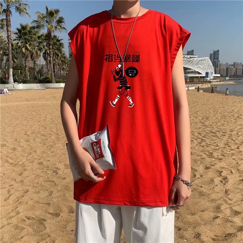 Cross-border Chinese Internet buzzwords: vest, sleeveless, printed T-shirt, men's summer wear, loose, trendy, cool, casual and versatile, student details Picture