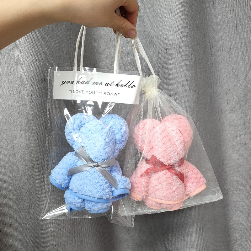 Bear-shaped towel, warp knitted coral fleece teak, soft and absorbent, festival souvenir gift, wedding gift Specification drawing