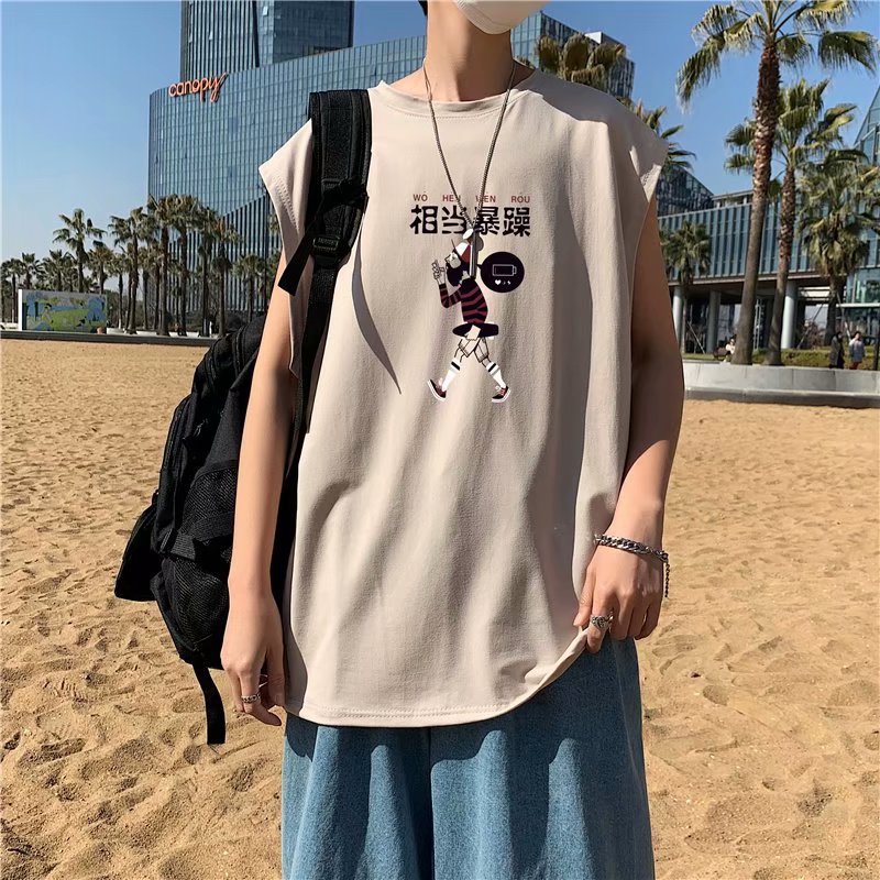 Cross-border Chinese Internet buzzwords: vest, sleeveless, printed T-shirt, men's summer wear, loose, trendy, cool, casual and versatile, student Application Scenario