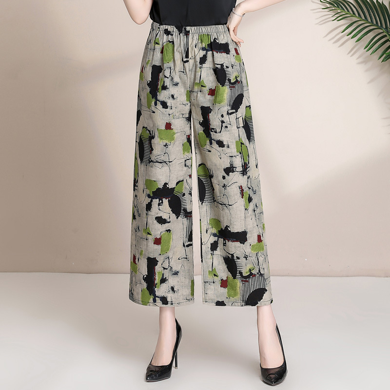 Cotton and linen trousers for summer 2021 new style breathable wide-leg pants for middle-aged mothers, loose and large-sized, produced by the manufacturer in large quantities in stock details Picture