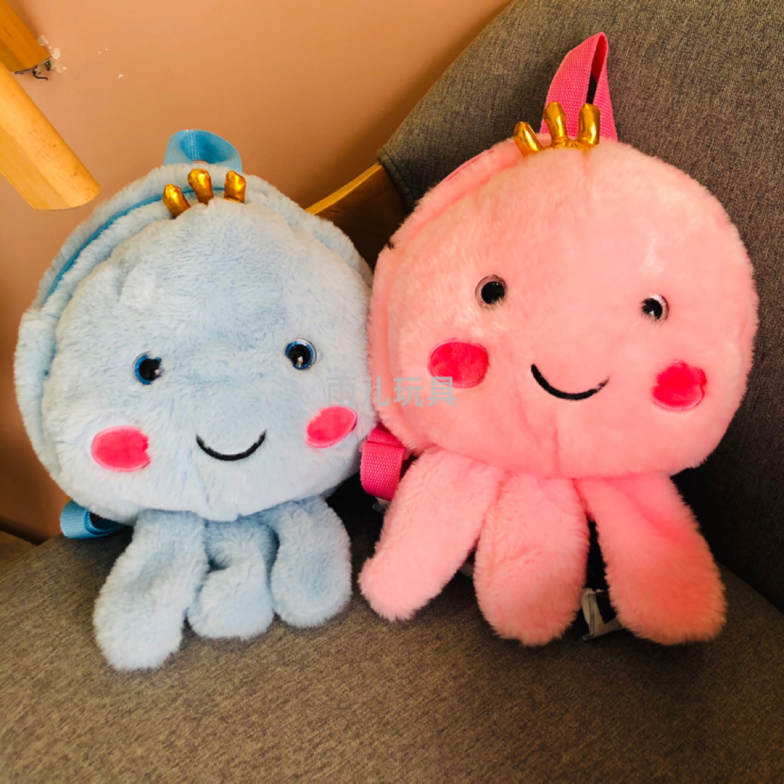 Plush toy schoolbags, children's schoolbags, backpacks, octopus schoolbags, tie-dyed octopus stuffed cotton schoolbags Specification image