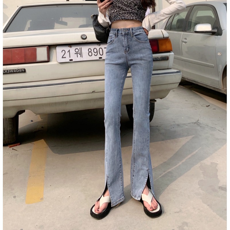 Split floor-length jeans for women, 2021 summer new high-waisted, slimming, slightly flared pants, straight-leg pants Specification image