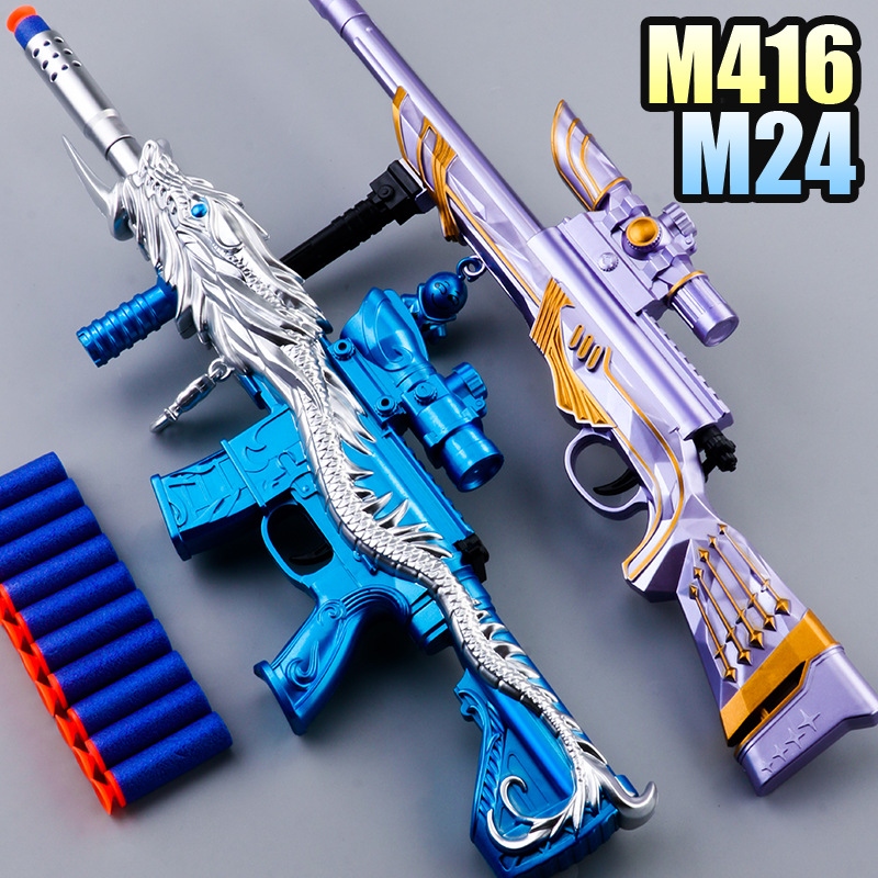 Luochen Mini Toy Gun M416 Five-clawed Golden Dragon skin manual pull bolt Firing gun M24 Sniper Gun wholesale details Picture