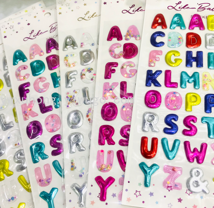Bump sticker Gold powder letter sticker Number sticker Children's shiny sticker number letter decorative sticker three-dimensional sticker