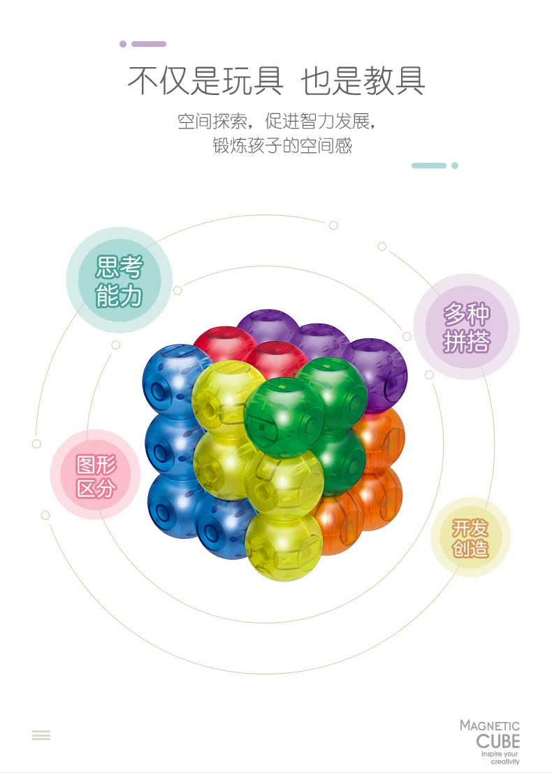 Magnetic Cube building blocks, multi-functional assembly, Lu Ban Soma Cube, an educational toy for boys aged 3, 6, and 8 Specification drawing