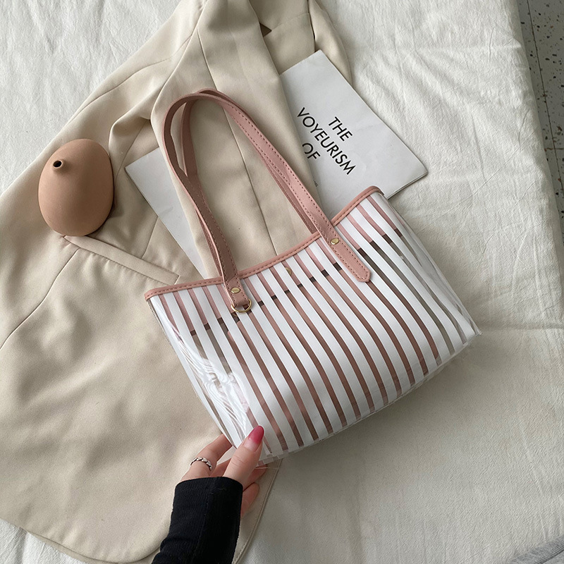 Guangzhou Women's Bag Korean-style jelly Bag 2021 New Product, personalized striped women's summer and autumn PVC single-shoulder daily mother-and-child bag Specification image