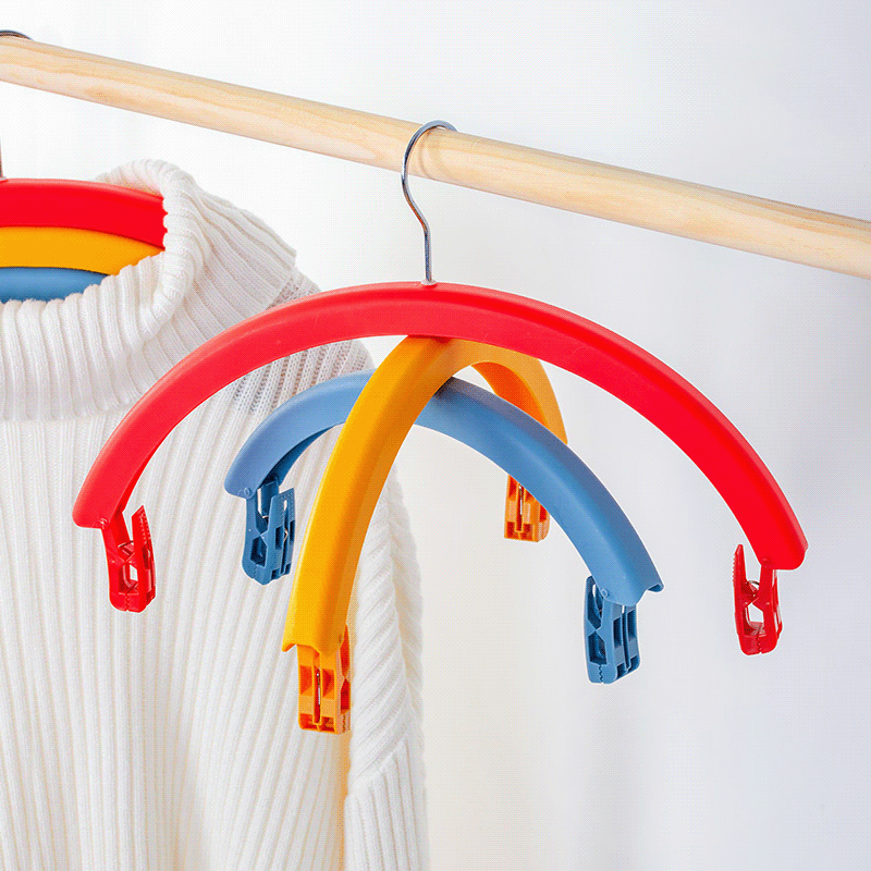 Rainbow rotating clothes drying rack, student dormitory bed sheet drying rack, seamless, anti-slip, wide-shoulder clothes hanging rack with trouser clips details Picture