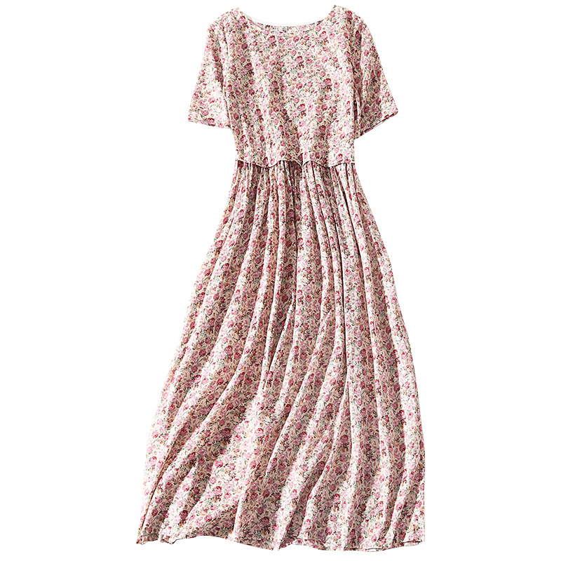 Short-sleeved dress, floral print, plus-size women's dress, fashionable and youthful, chubby girl dress, long printed dress, long dress, trendy Item Picture