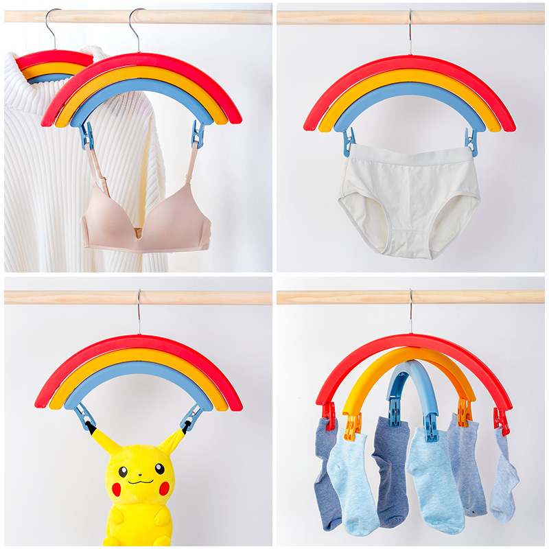 Rainbow rotating clothes drying rack, student dormitory bed sheet drying rack, seamless, anti-slip, wide-shoulder clothes hanging rack with trouser clips Specification image