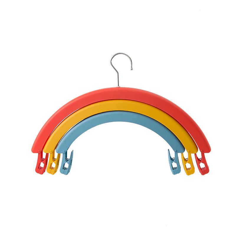 Rainbow rotating clothes drying rack, student dormitory bed sheet drying rack, seamless, anti-slip, wide-shoulder clothes hanging rack with trouser clips Item Picture