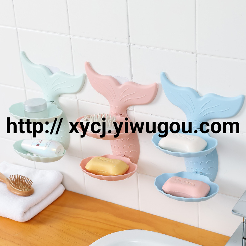 Goldfish double-layer soap box, transparent wall-mounted soap rack, draining bathroom, no need for drilling soap rack